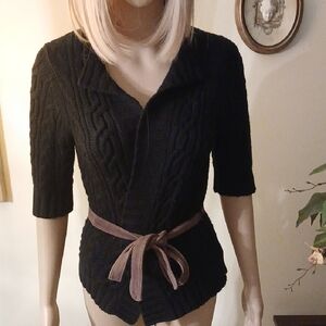 Theory cashmere black Cable Knit Cardigan with Belt.